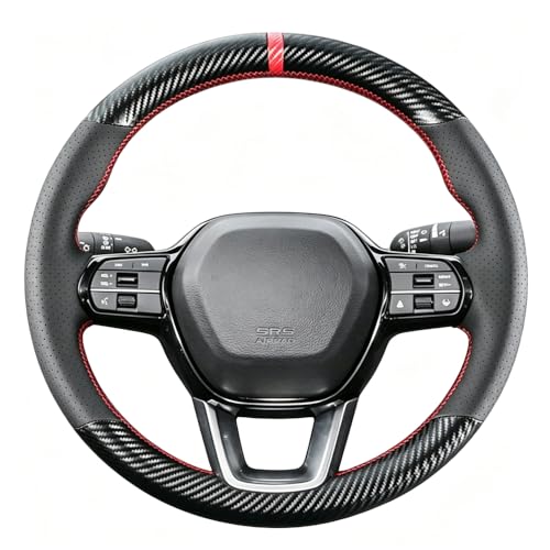 Kivnto Hand Stitched Carbon Fiber Microfiber Leather Steering Wheel Cover Custom Fit for Honda 11th Civic Accord 20232026 Red Stitch Breathable NonSlip DIY Sew Steering Wrap Interior Accessories - Image 1