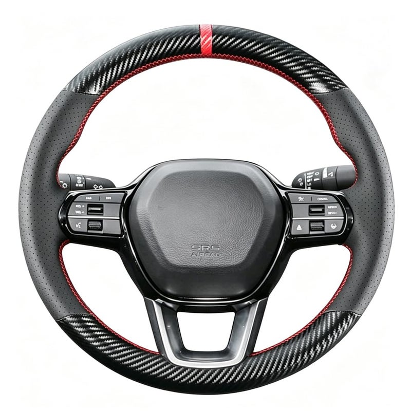 Kivnto Hand Stitched Carbon Fiber Microfiber Leather Steering Wheel Cover Custom Fit for Honda 11th Civic Accord 20232026 Red Stitch Breathable NonSlip DIY Sew Steering Wrap Interior Accessories - Image 2