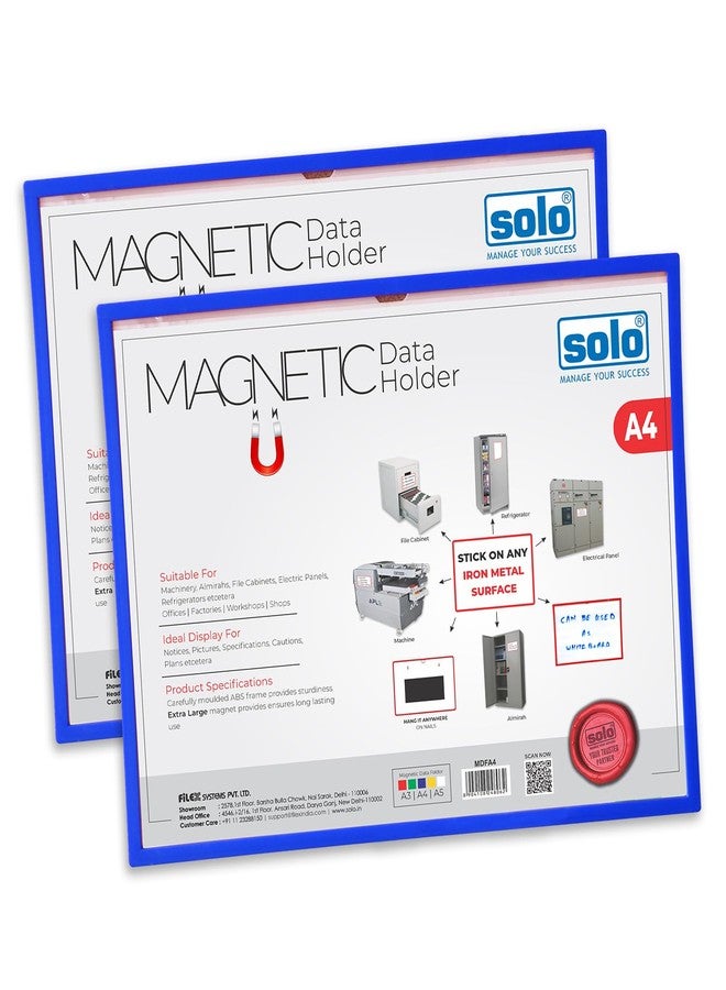 SOLO Magnetic Data SOP Holder, Pack of 2, Made in PP, Display Holder, for Office, Classroom, Store & Factory, to Display Advertising/Operating Instructions/Important Information (Blue, A4) - Image 1