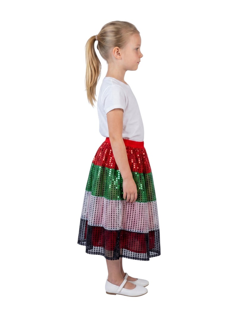 Bidani Girls' UAE National Day All-Over Sequin Flag Color Tiered Midi Skirt - Image 2