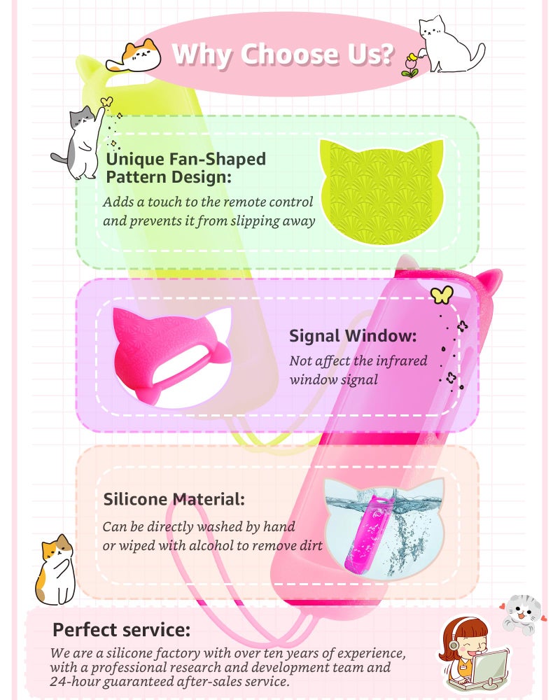 ONEBOM 2Pack Cover for Roku Remote with Cat Ears Design, Silicone Case Compatible with Hisense/TCL/Steaming Stick/Express, Universal Replacement Controller Cover. Glow in The Dark,Yellow/Rosered - Image 3