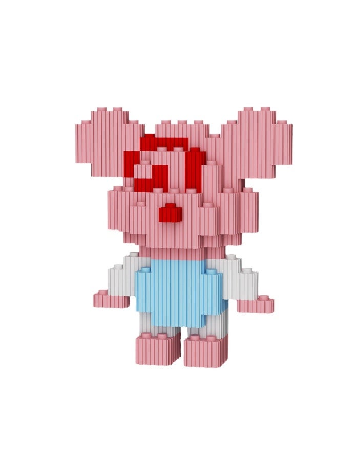 Miniature Small Particle Puzzle Building Blocks Gift Children's Educational Toy Puzzle (Blue And White Short-sleeved Bear)  - Image 1