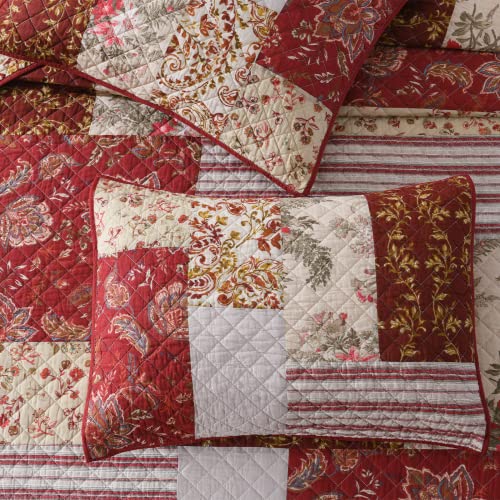 Yvooxny Quilt Set Queen Bedspread Country Farmhouse Cottage Vintage Ditsy Floral Paisley Style Reversible Lightweight Coverlet Set Real Patchwork Quilt for All Seasons, Antique Rose, Queen Size - Image 5