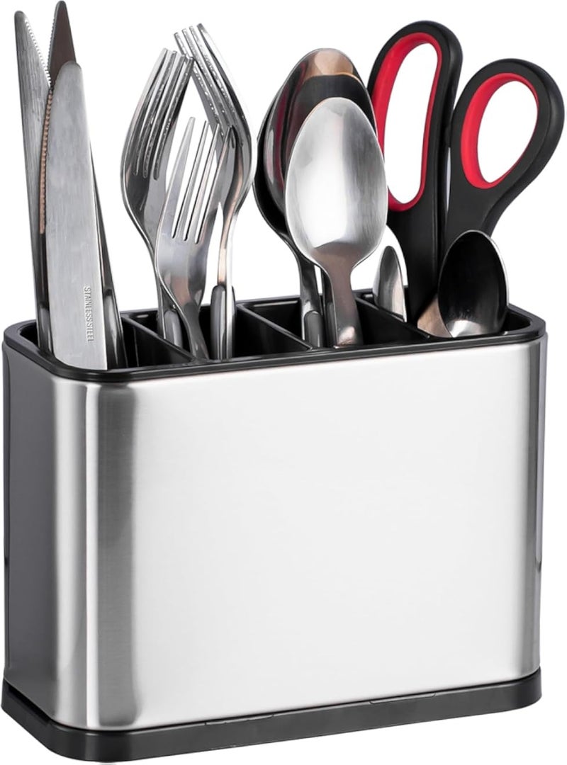Innoteck Essentials Utensil Holder - Stainless Steel Kitchen Utensils Organiser - Anti Slip, Water Draining Design - 4 Compartments Rust proof Cutlery Holder - For spoons, spatulas, forks, knives