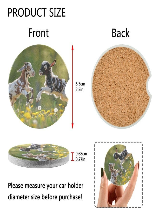 SDMKA Playful Goats Pattern Car Coasters 2 Pack Absorbent Car Cup Holder Coaster 2.5" Ceramic Drinks Coaster with Finger Notch & Cork Base - Image 3