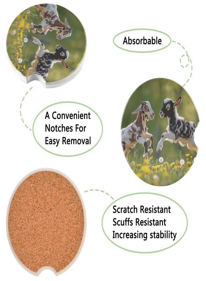 SDMKA Playful Goats Pattern Car Coasters 2 Pack Absorbent Car Cup Holder Coaster 2.5" Ceramic Drinks Coaster with Finger Notch & Cork Base - Image 2
