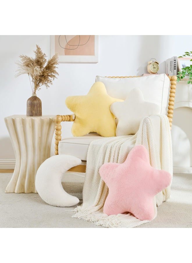 CANGHI 2PCS Star Moon Pillow Yellow Star Shaped Decorative Throw Pillows White Moon Shaped Pillow Aesthetic Plush Floor Seating Cushions with Soft Faux Rabbit Fur for Sofa Bedroom Living Room - Image 4