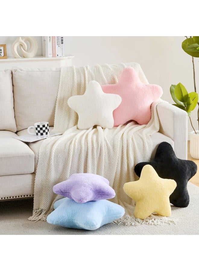 CANGHI 2PCS Star Moon Pillow Yellow Star Shaped Decorative Throw Pillows White Moon Shaped Pillow Aesthetic Plush Floor Seating Cushions with Soft Faux Rabbit Fur for Sofa Bedroom Living Room - Image 3