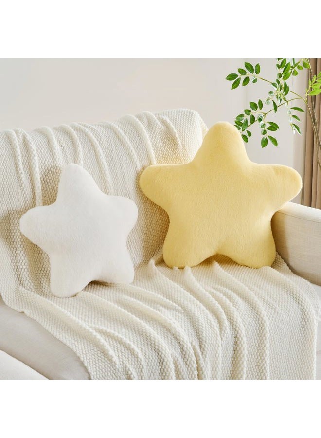 CANGHI 2PCS Star Moon Pillow Yellow Star Shaped Decorative Throw Pillows White Moon Shaped Pillow Aesthetic Plush Floor Seating Cushions with Soft Faux Rabbit Fur for Sofa Bedroom Living Room - Image 2