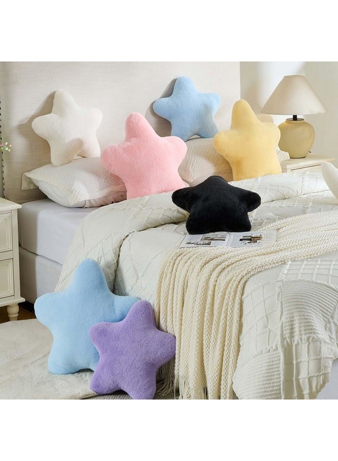 CANGHI 2PCS Star Moon Pillow Yellow Star Shaped Decorative Throw Pillows White Moon Shaped Pillow Aesthetic Plush Floor Seating Cushions with Soft Faux Rabbit Fur for Sofa Bedroom Living Room - Image 5