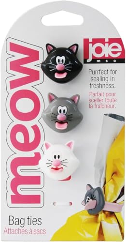 Joie Meow Multi-Use Reusable Kitchen Ties, Keep Food Bags Closed for Freshness, Organize Cords, Cute Cloth Napkin Ring, Set of 3, Cat-Themed Storage Gadget, Silicone Chip Clips - Image 2