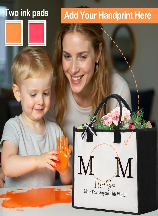 AACQQ Mother's Day Gifts for Mom from Daughter Son Appreciation Thank You Gifts for Mom Grandma Mama Handprint Diy Kit Tote Bags Christmas Birthday Gift Tote Bags for Women Gigi Grandma - Image 2
