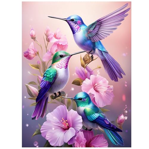 hkejoi Hummingbird Diamond Art Kits for Adults, Hummingbird Diamond Painting, 5D Round Full Drill Gem Art Kits DIY Crafts for Home Decor Gift 12x16 Inch - Image 1