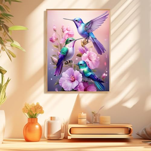 hkejoi Hummingbird Diamond Art Kits for Adults, Hummingbird Diamond Painting, 5D Round Full Drill Gem Art Kits DIY Crafts for Home Decor Gift 12x16 Inch - Image 2