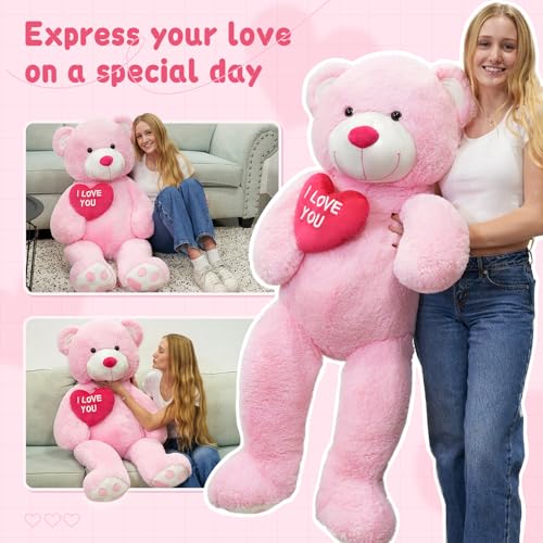 MaoGoLan Big Teddy Bear 4.3ft Stuffed Animal, I Love You Red Heart Giant Pink Teddy Bear Plush Toy, Large Stuffed Animal Gift for Girlfriend, Boyfriend, Kids - Image 4