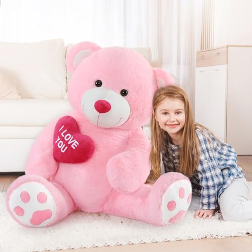 MaoGoLan Big Teddy Bear 4.3ft Stuffed Animal, I Love You Red Heart Giant Pink Teddy Bear Plush Toy, Large Stuffed Animal Gift for Girlfriend, Boyfriend, Kids - Image 2