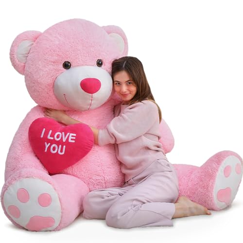 MaoGoLan Big Teddy Bear 4.3ft Stuffed Animal, I Love You Red Heart Giant Pink Teddy Bear Plush Toy, Large Stuffed Animal Gift for Girlfriend, Boyfriend, Kids - Image 1