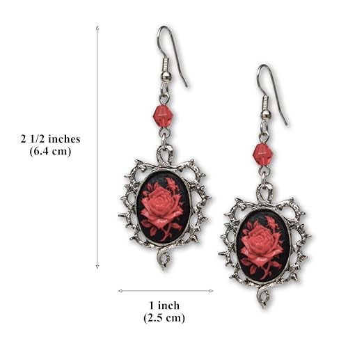 Real Metal Gothic Red Rose Cameo Earrings Surrounded by Thorns with Red Bead - Image 3