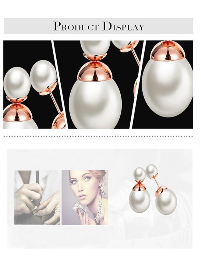 NIBEMINENT 925 Pearl Earrings Rose Gold  - Image 3