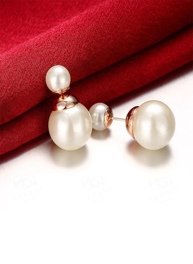 NIBEMINENT 925 Pearl Earrings Rose Gold  - Image 5