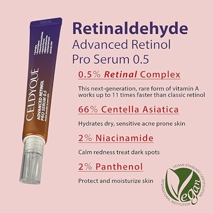 CELDYQUE Advanced Retinol Pro Retinal Serum 0.5 w/Centella Asiatica 66% Anti-Aging Radiance-Boosting & Skin-Smoothing Cream w/Retinal Complex, Niacinamide & Hyaluronic Acid Korean Skincare - Image 2