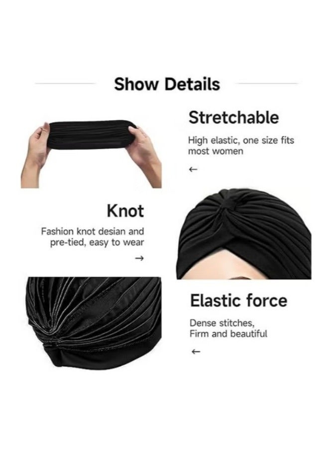 3 Pieces Turbans for Women Soft Turban Head Wrap Pleated Beanie Cap - Image 2