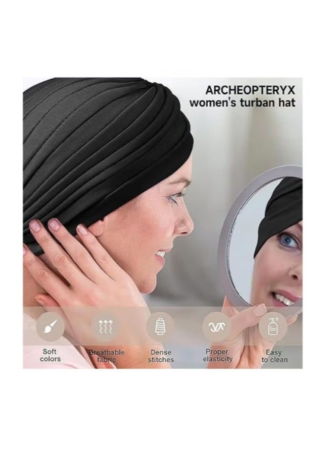 3 Pieces Turbans for Women Soft Turban Head Wrap Pleated Beanie Cap - Image 3