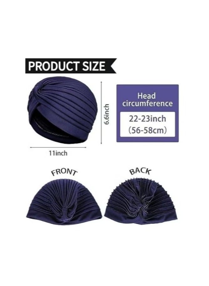 3 Pieces Turbans for Women Soft Turban Head Wrap Pleated Beanie Cap - Image 4
