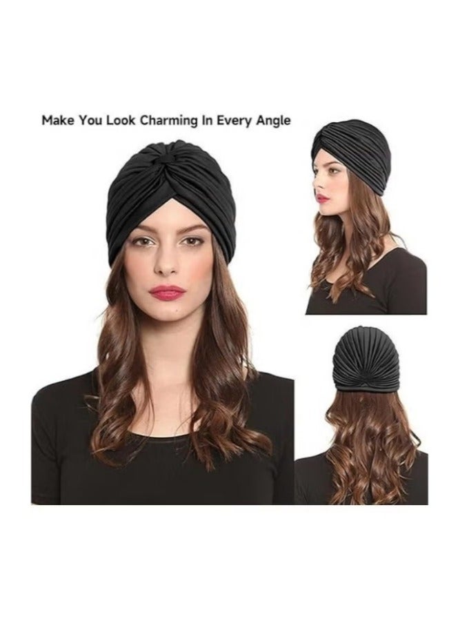 3 Pieces Turbans for Women Soft Turban Head Wrap Pleated Beanie Cap - Image 5