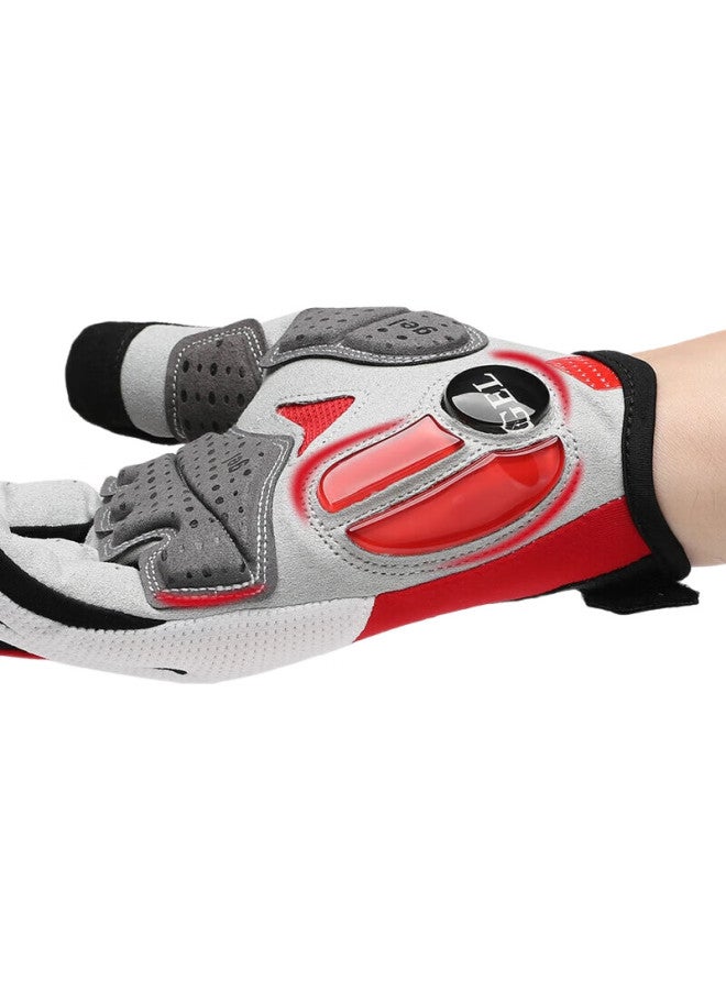 CAVALRY Silicone Full-Finger Gloves For Men And Women, Long-Finger Road And Mountain Bike Shock-Absorbing Gloves, Cycling Equipment, Red And White, Size L - Image 3