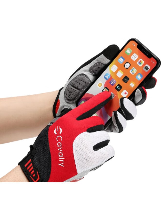 CAVALRY Silicone Full-Finger Gloves For Men And Women, Long-Finger Road And Mountain Bike Shock-Absorbing Gloves, Cycling Equipment, Red And White, Size L - Image 1