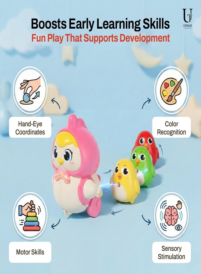 UTPATI Chicken Toys for Kids, Swinging Chain String Magnetic Hen with Chick Learning to Crawl Spring Toy, Crawling Wind-up Duck, Walking Chicken Cute Windup Toy for Boys Girls Toddler. (Pink) - Image 4