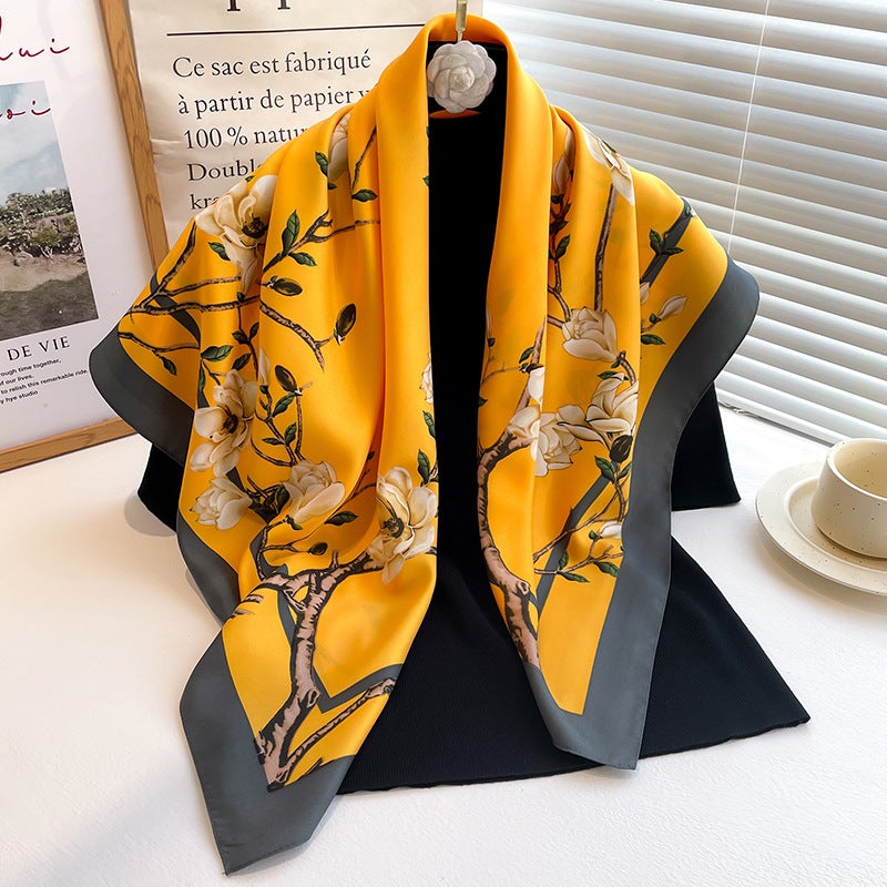 Rose Scarf Women's Twill Large Square Scarf All-match Decorative Shawl Autumn and Winter Scarf Color Matching Fashion Scarf Sunscreen - Image 5