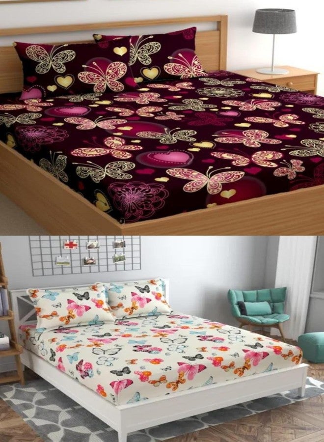 Syriddyaas Prime Collection Combo Pack of 2 Double Bedsheet with 4 Free Pillow Covers | 209 TC Soft Cotton-Blend 228X228 Cm Combo Double Bedsheet for Double Bed - Image 1
