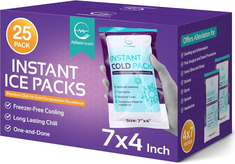 AllSett Health أكياس الثلج الفورية للإصابات 25 حزمة 7 × 4 - Image 1