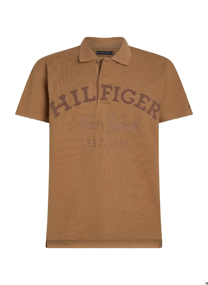 TOMMY HILFIGER Men's Short Sleeved Polo Shirt - Cotton, Khaki