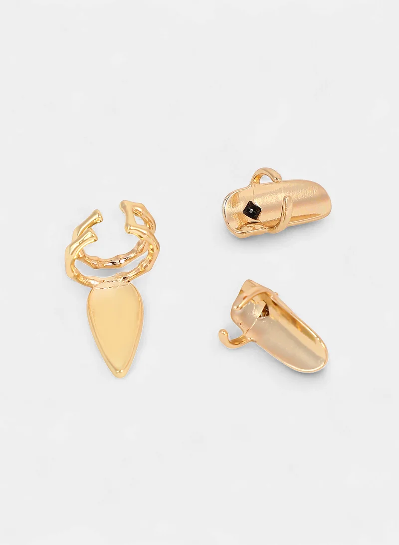 SOHI SOHI Women The Bijou-Checks Nail Ring Set | California  Colour | Set Of 3 | One-Size | Artificial Stone Alloy Material | Adjustable Closure | Ring For Casual & Evening Wear
