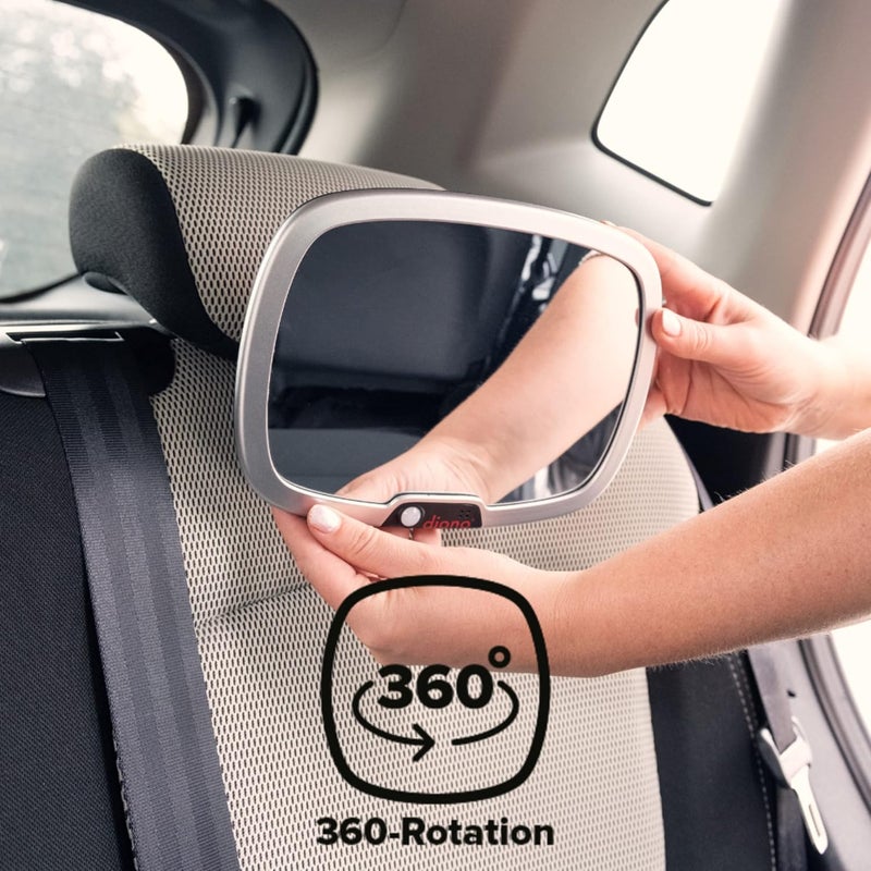 Diono Easy View Plus Baby Car Mirror with Light Safety Car Seat Mirror for Rear Facing Infant with 360 Rotation LED Night Light Wide Crystal Clear View Shatterproof Crash Tested - Image 4