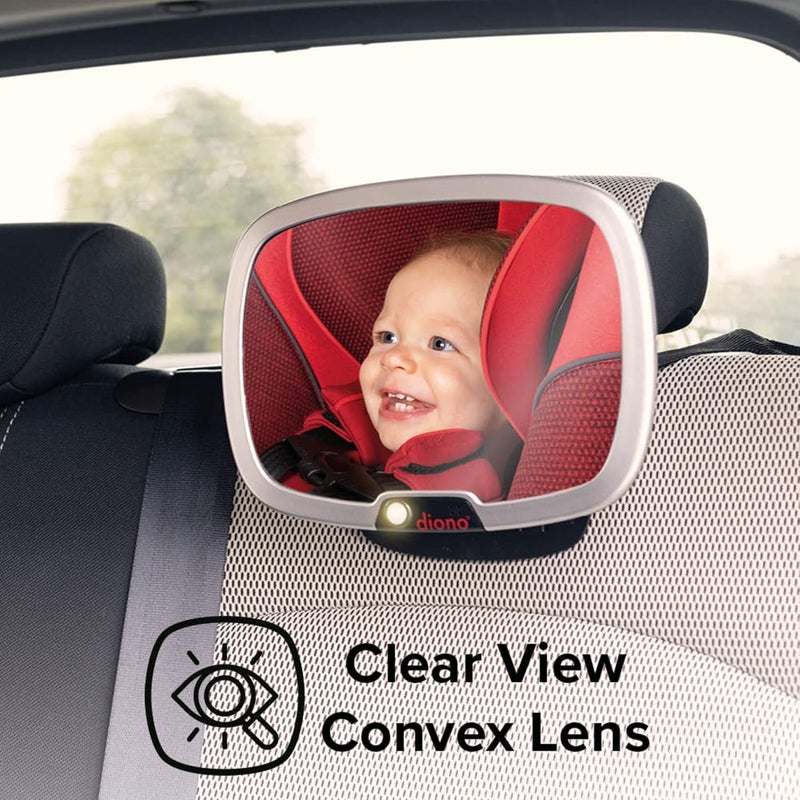 Diono Easy View Plus Baby Car Mirror with Light Safety Car Seat Mirror for Rear Facing Infant with 360 Rotation LED Night Light Wide Crystal Clear View Shatterproof Crash Tested - Image 5