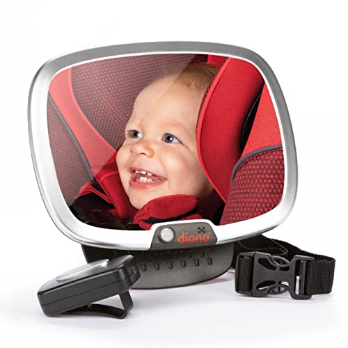 Diono Easy View Plus Baby Car Mirror with Light Safety Car Seat Mirror for Rear Facing Infant with 360 Rotation LED Night Light Wide Crystal Clear View Shatterproof Crash Tested - Image 1