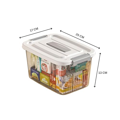 Ash  Roh Ash & Roh Multipurpose Plastic Storage Container with Lockable Lid & Wheels, Stackable Clear Organizer Bin for Clothes, Toys, Office & Garage Storage (25CM*17Cm*13CM) (pack of 3, 1 num transparent) - Image 2