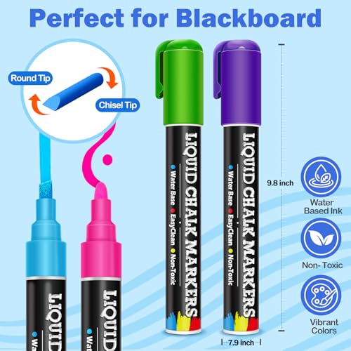 Bstoyder 46 Pack Liquid Chalk Markers for Blackboard, Dry Erase Markers Pens for Chalkboard Calendar Window Car Glass, 6mm Reversible Tip, Dust-Free Chalk Pens for School Bistro Businesses Restaurants - Image 3