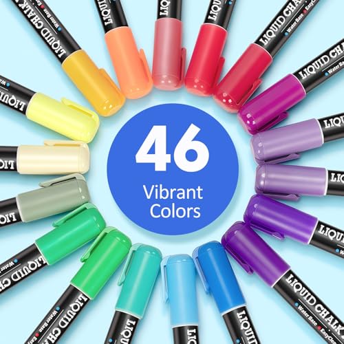 Bstoyder 46 Pack Liquid Chalk Markers for Blackboard, Dry Erase Markers Pens for Chalkboard Calendar Window Car Glass, 6mm Reversible Tip, Dust-Free Chalk Pens for School Bistro Businesses Restaurants - Image 4