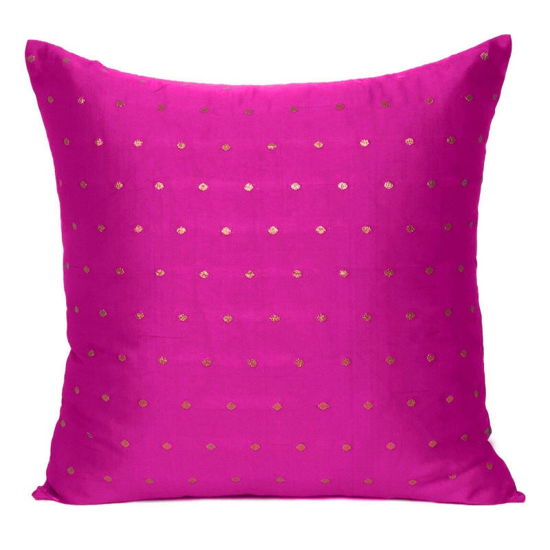 Oussum Art Silk Cushion Cover Throw Cushion Case Brocade Silky Pillow Covers Home Decor Pillow Case (Fuchsia Pink, 18 x 18) - Image 4