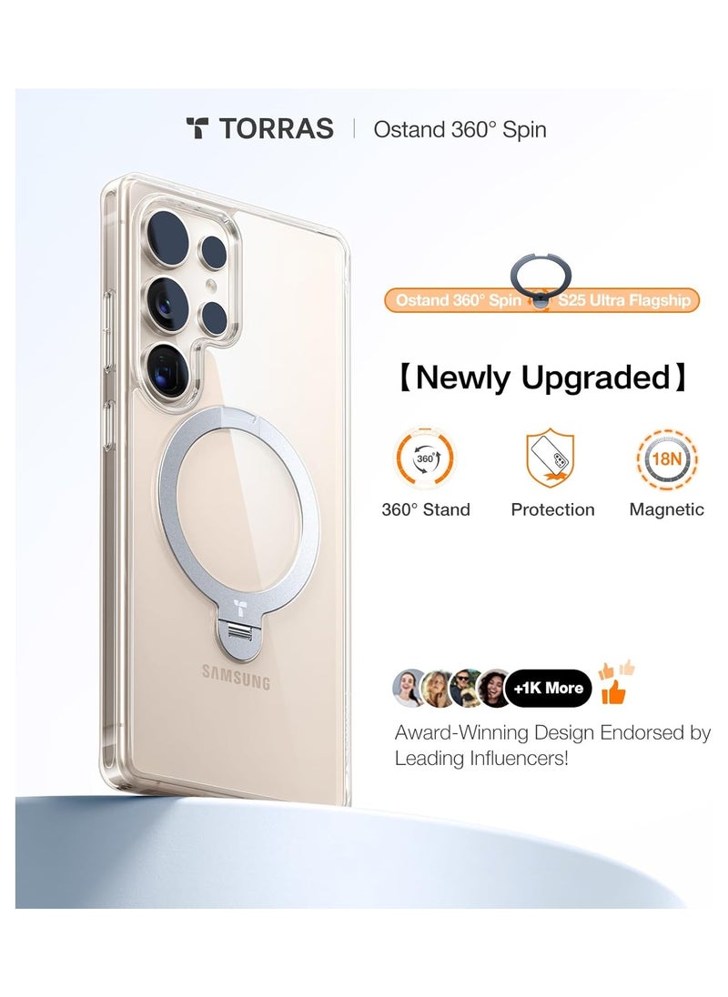 TORRAS - 360° Spin Magnetic Stand for Samsung Galaxy S25 Ultra Case, Fit for Magsafe, Mil-Grade Slim Hard PC Protective S25 Ultra Clear Case with Kickstand & Ring Holder, Ostand Spin, Clear - Image 1