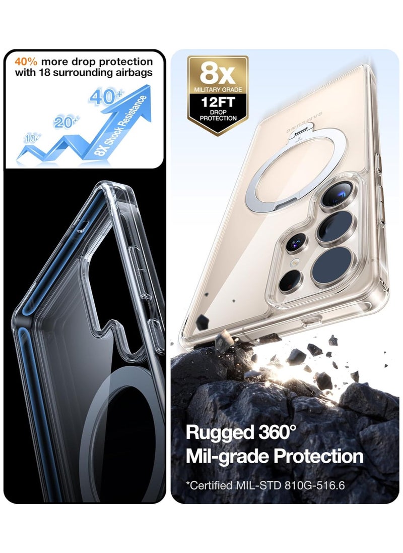 TORRAS - 360° Spin Magnetic Stand for Samsung Galaxy S25 Ultra Case, Fit for Magsafe, Mil-Grade Slim Hard PC Protective S25 Ultra Clear Case with Kickstand & Ring Holder, Ostand Spin, Clear - Image 1