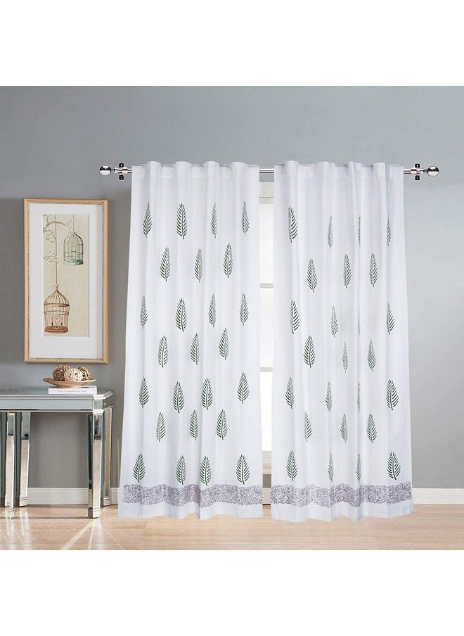 LINENWALAS LINENWALAS Cotton Curtains Set of 2, Canvas Door Curtains for Home Decor, Hangs Elegantly with Back Loops (4.5Ft X 7.5 Ft, Green Leaf) - Sheer, Back Tab  - Image 1