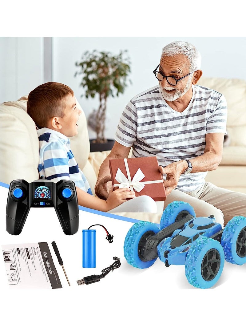 MIXDE Remote Control Car Stunt RC Cars, 90 Min Playtime, 2.4Ghz Double Sided 360° Rotating RC Crawler with Headlights, 4WD Off Road Drift RC Race Car Toy for Boys and Girls Aged 3+ Blue - Image 5