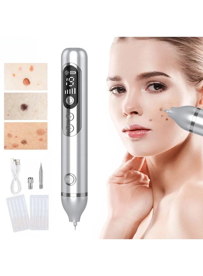 Multifunctional Portable Spot and Mole Removal Device - 19-Level Ionized Carbonized Skin Cleansing Pen, Dual-Light Precision Repair, USB Rechargeable Medical Aesthetic Tool, Suitable for Various Types of Pigmentation and Skin Growths (Silver) - Image 1