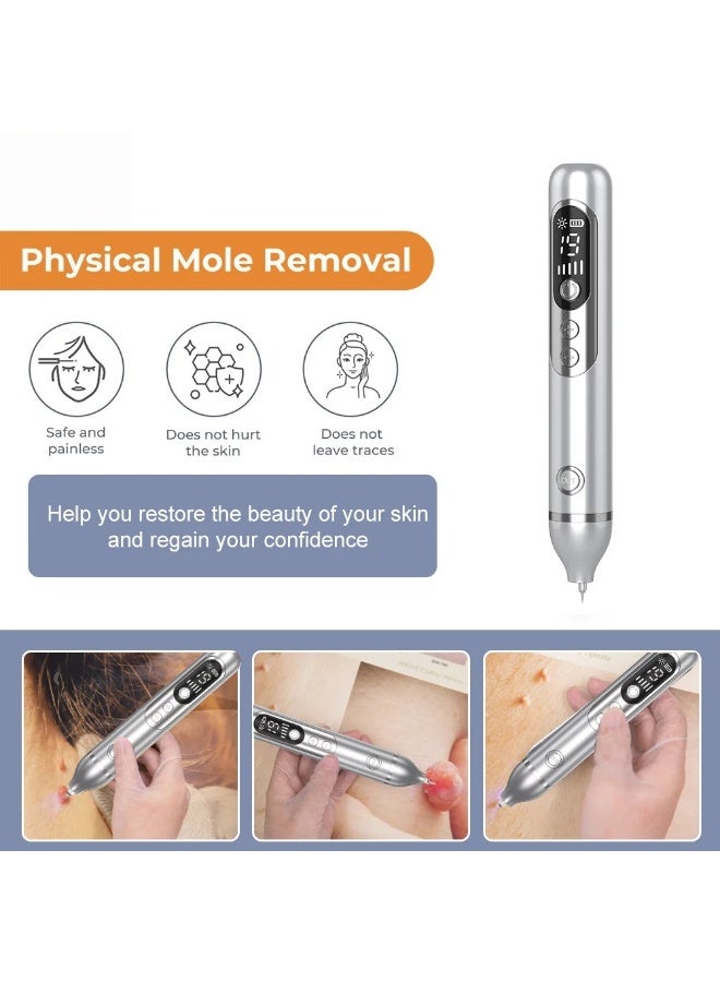 Multifunctional Portable Spot and Mole Removal Device - 19-Level Ionized Carbonized Skin Cleansing Pen, Dual-Light Precision Repair, USB Rechargeable Medical Aesthetic Tool, Suitable for Various Types of Pigmentation and Skin Growths (Silver) - Image 2